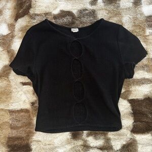 Y2K Black Ribbed Cutout Top